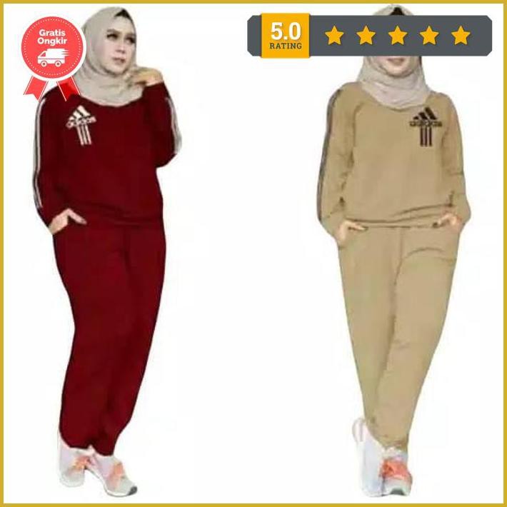 Training Adidas Xl / Stelan Olahraga Wanita / Baju Olahraga Muslim - Biru Muda Premium