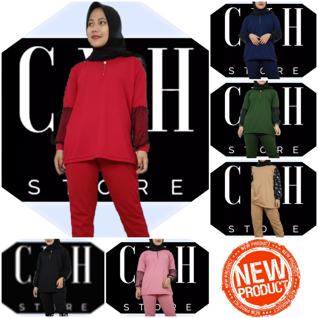 SETELAN VOXY MUTIARA (C27) SET PAKAIAN WANITA MUSLIM - SETELAN CELANA BAHAN VOXY LENGAN BUNGA [COD]