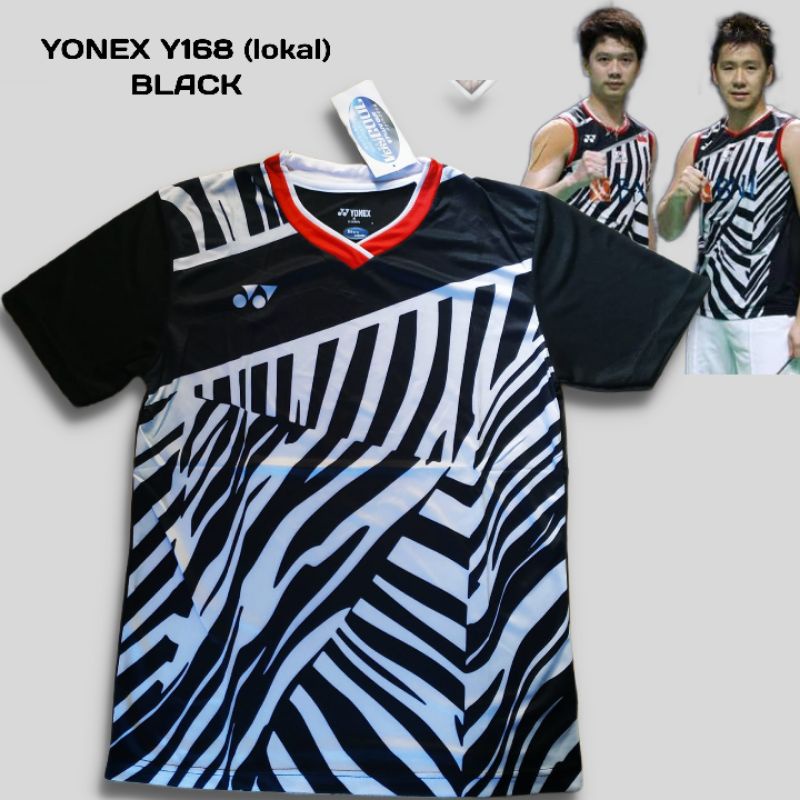 Baju kaos badminton yonex Y168 black bulutangkis lokal terbaru