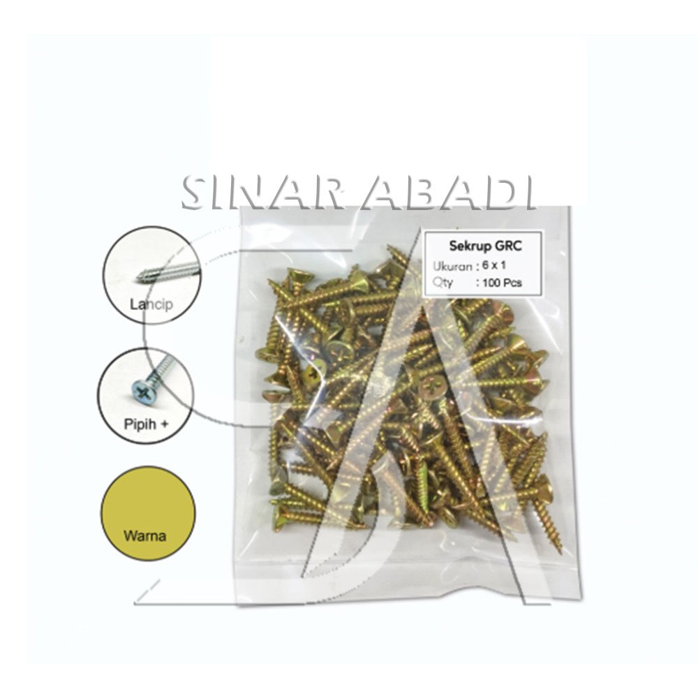 SEKRUP GRC 6 x 1 - BAUT SKRUP KALSIBOARD KUNING ISI 100 PCS