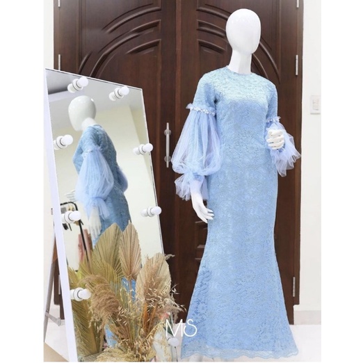 Fhasion Muslim Kekinian Terbaru Baju Pesta Gamis Duyung Brukat Elegan Mewah Bahan Brokat Mix Tile Ca