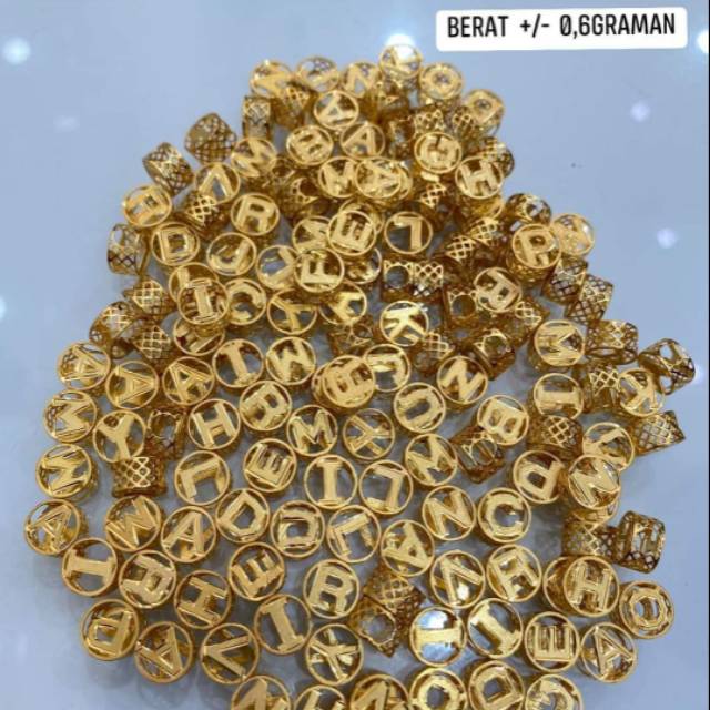 Liontin huruf gelang pandora emas asli kadar 875.  Emas 23 + gelang