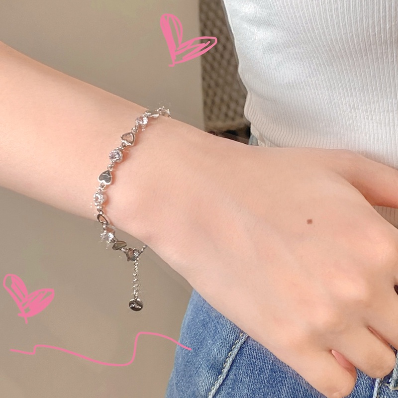 Gelang Zircon Bahan S925 Silver Bentuk Hati Untuk Wanita