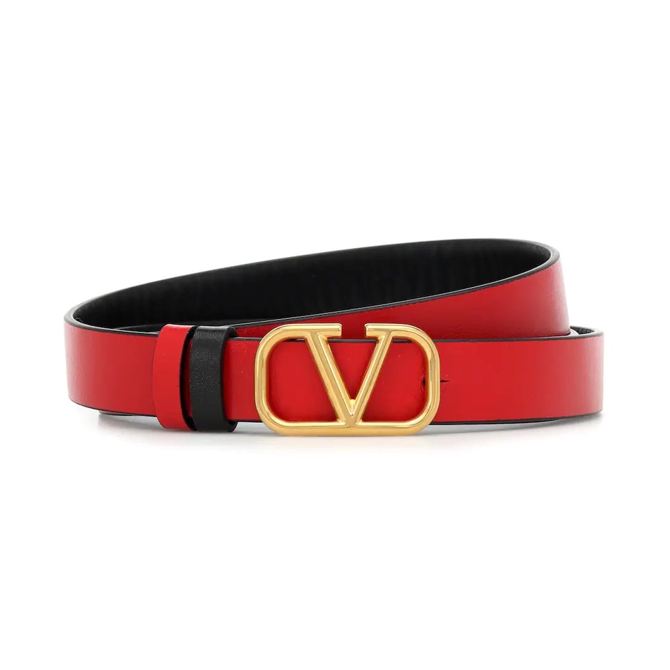 VLTN VLOGO Reversible Leather Belt 2cm Black Red GHW 100% Authentic