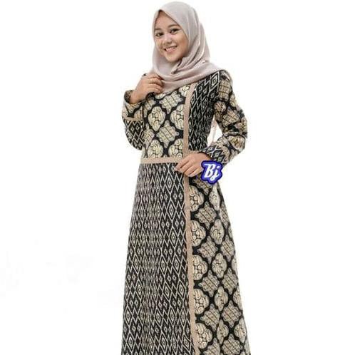 Gamis Wanita / Gamis Batik (BJ-mi) Warna: Black Tipe: Abaya Bahan: Ka - Putih, XL