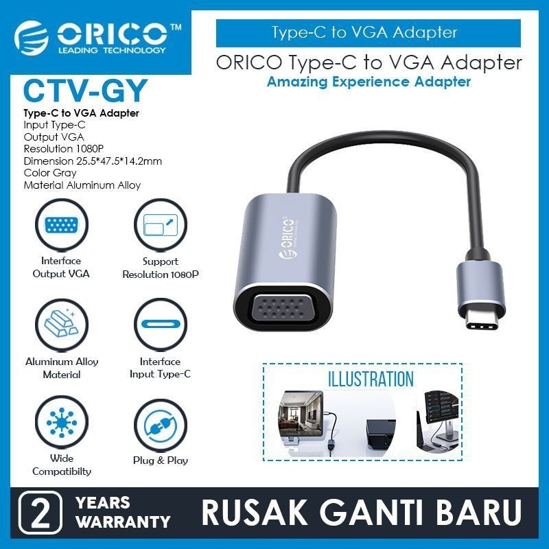 Usb-c to vga orico 1080p aluminum converter adapter ctv - Konverter Type c to vga
