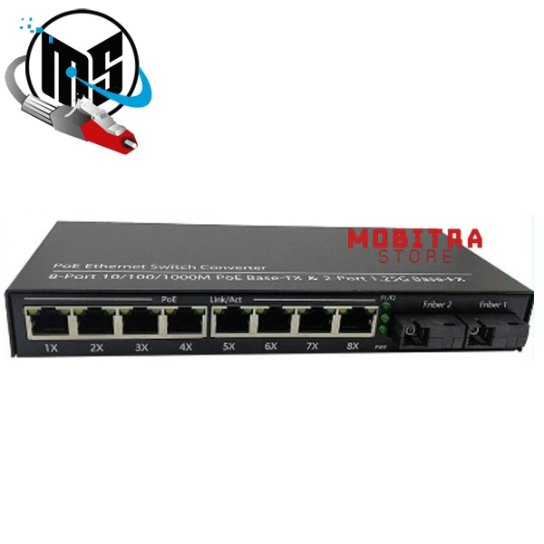 Media Converter 2 SC 8 LAN Gigabit PoE | Ethernet Fiber Switch 2 Port FO 8 Port LAN Gigabit PoE