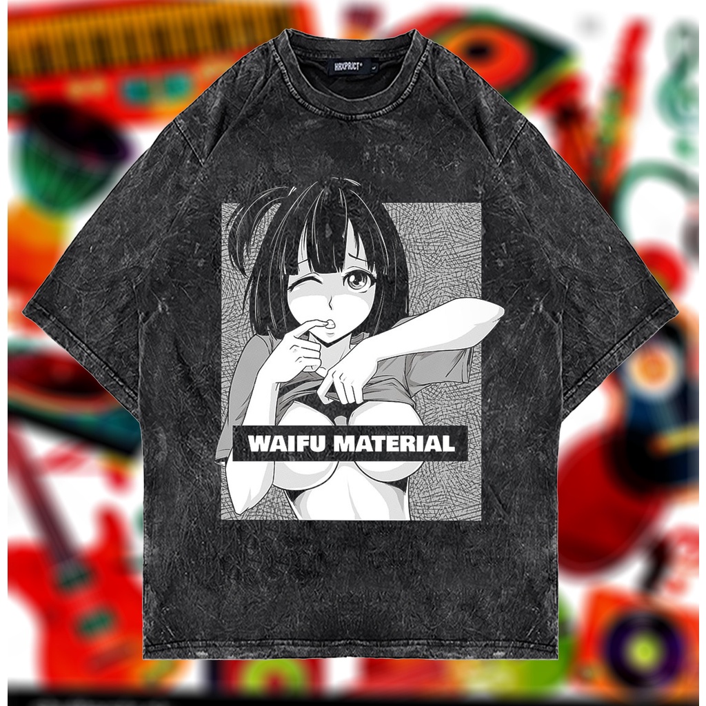 KAOS WAIFU MATERIAL VINTAGE TEES OVERSIZE WASHED