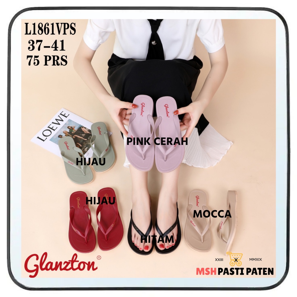 Sandal jelly wanita tebal merk glanzton jlt-L1861 ukuran 37-41 Sandal wedges Sandal impor