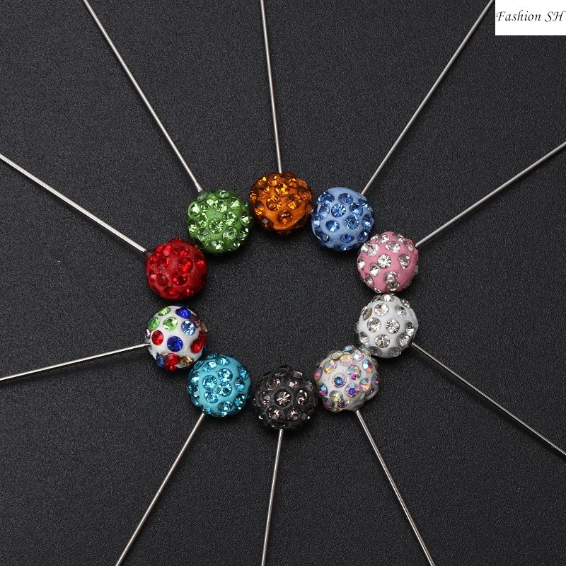 10pcs Bros pin Bentuk Bulat Aksen Kristal Warna Campur Untuk Syal