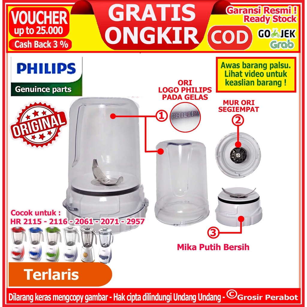 Blender Bumbu Philips Gelas Bumbu Blender Philips Dry Mill  HR 2115 HR 2116 HR 2061 HR 2071  Original Asli Penggiling Kering Blender Bumbu Gilingan Kering Blender Philips Komplit