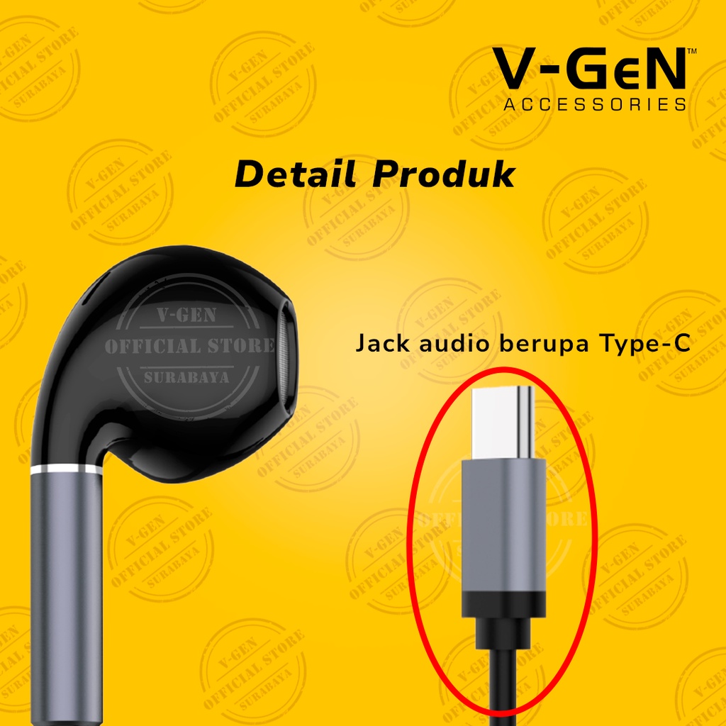 Handsfree V-GeN VEP1-24 Wired Earphone Type C Deep Bass Stereo Sound