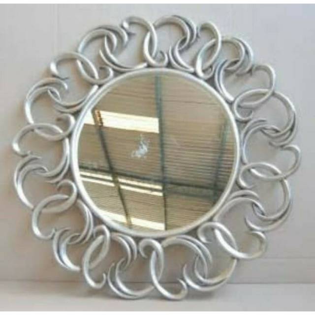 Cermin Hias Pancing Bulat Kayu Ukir Figura Kaca Dinding Dekorasi Jujur Barokah