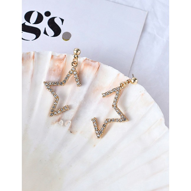 LRC Anting Tusuk Fashion Gold Pearl Crystal Fringed Rhinestone Earrings D06106