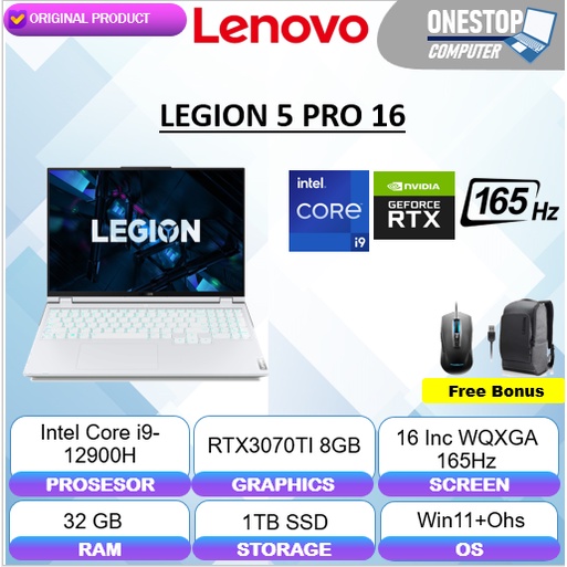 LAPTOP LENOVO LEGION 5 PRO 16 i9-12900H RAM 32GB 1TB SSD RTX3070TI 8GB WINDOWS + OFFICE ORIGINAL