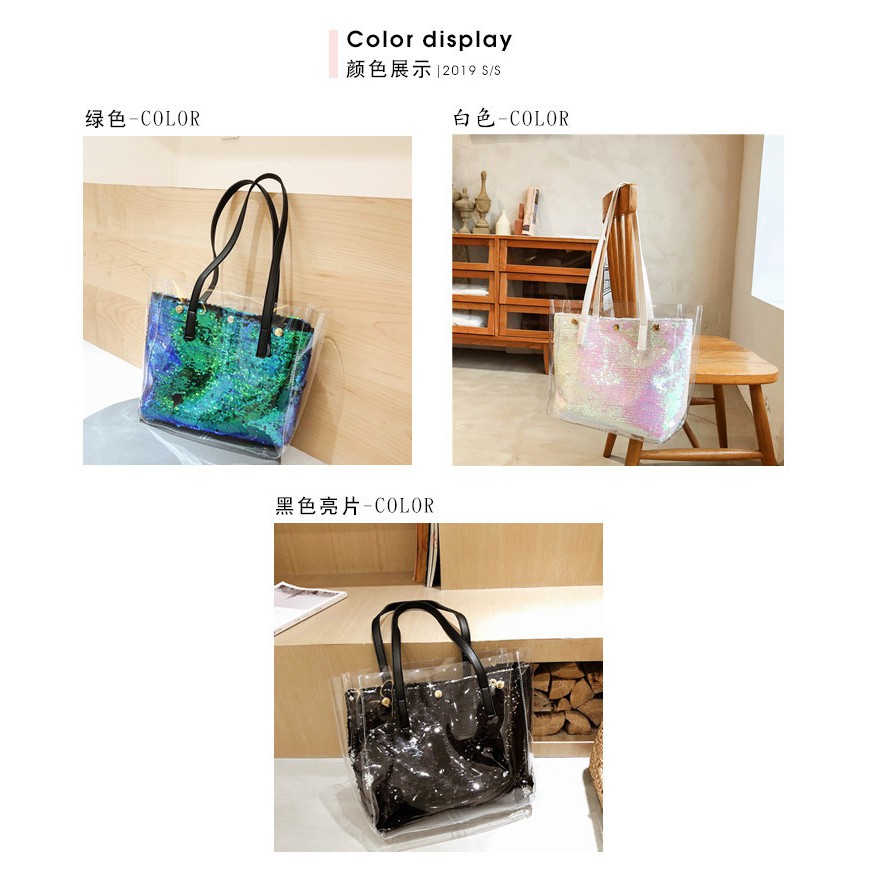 Tote Bag Transparent Sequin TU013 Hand Bag Wanita