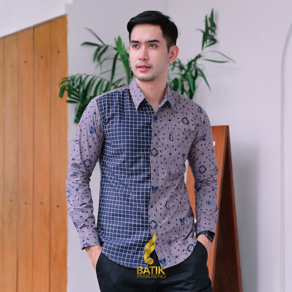 Bimasena Kemeja Batik Pria Lengan Panjang Slimfit Katun Printing Hem Baju Seragam Kantor Modern