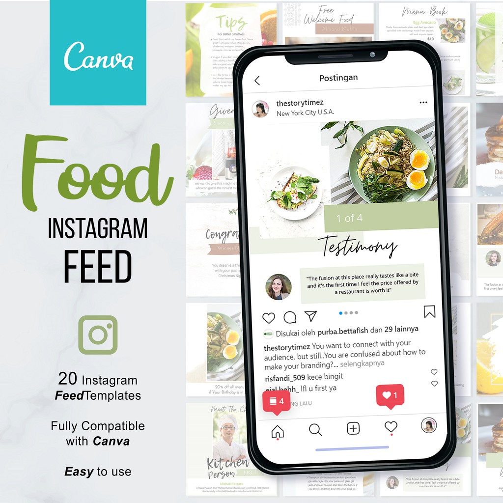 20 Instagram Feed Template Untuk Bisnis Makanan - Edit dengan Canva- Digital download- No Ongkir