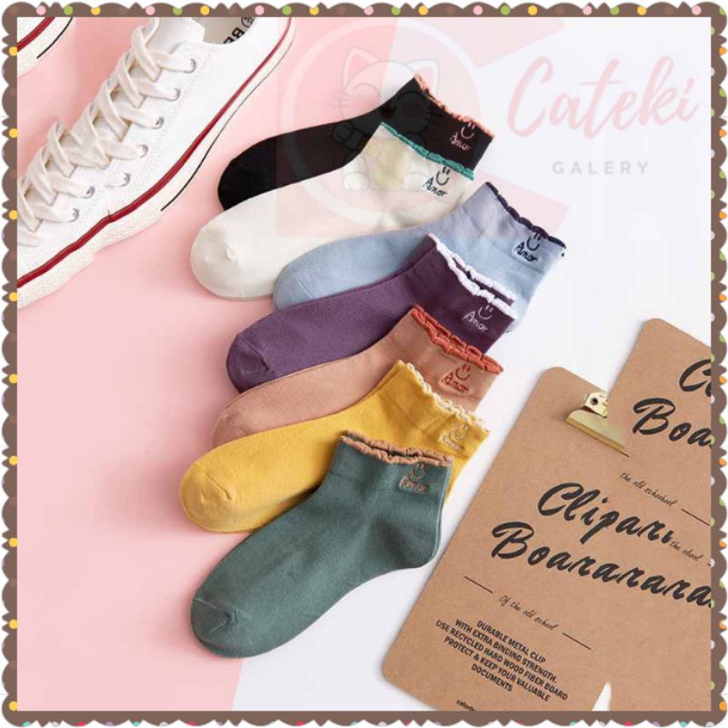 [CTK] Kaos Kaki Fashion Wanita Pendek Semata Kaki Motif SMILE Amor Polos Kaos Kaki Ankle New Socks PROMO MURAH