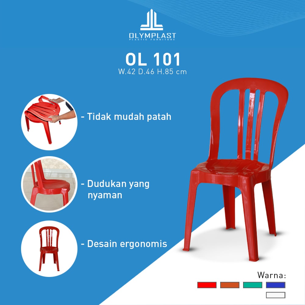 Kursi OL 101 Olymplast / Kursi Plastik / Kursi Sandar / Kursi Sender / Kursi Tumpuk / Kursi Susun / Kursi Santai / Kursi Makan / Bangku