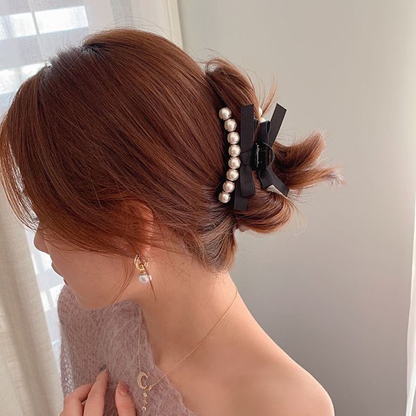 jepit rambut pita pearl diamond bow hairclip jje073(4F4)