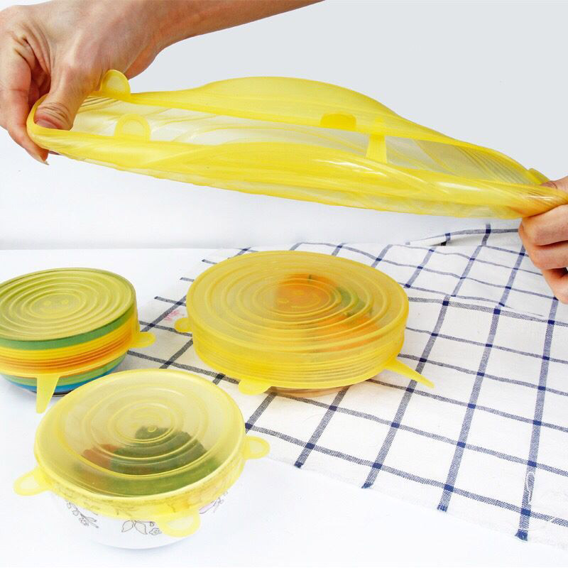 6 Pcs Silicone Stretch Lids Reusable Airtight Food Wrap Covers Keeping Fresh Seal Bowl Stretchy Wrap Cover Kitchen Cookware