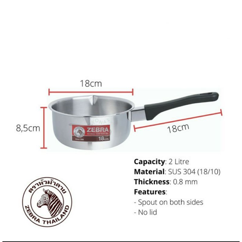 Sauce Pan ZEBRA 18Cm 166308 Stainless Steel - Panci Stainless - Saucepan