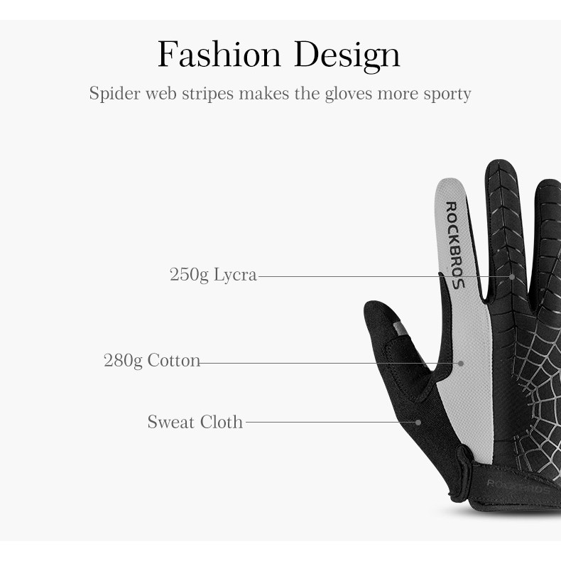 Rockbros Sarung Tangan Spider Full Finger Sepeda Fitness - BLACK