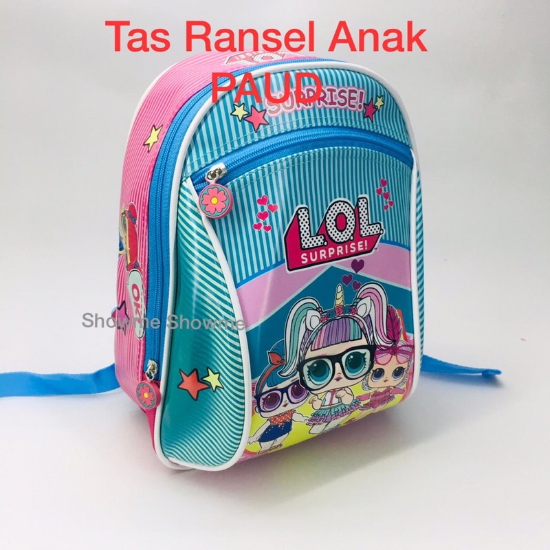 SHOWME Tas Ransel Anak Sekolah PAUD-TK- PLAYGROUP  LOL SUPRISE BIRU MUDA Kualitas PREMIUM.