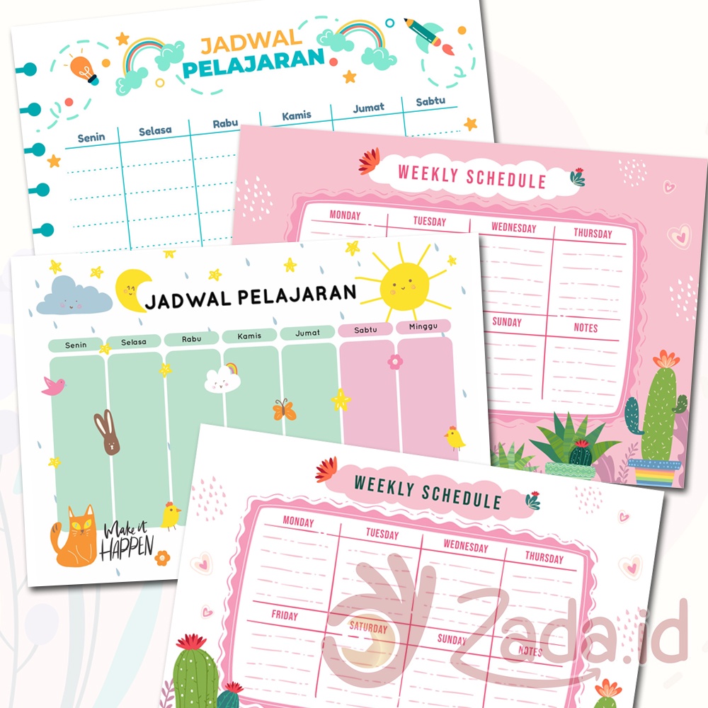 

Weekly Planner Jadwal Pelajaran Mingguan Lembaran Kertas HVS Binder A5 B5 A4 Lucu Imut Anak