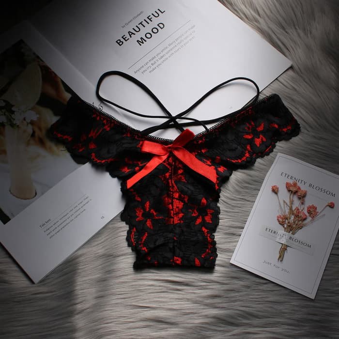 Celana Dalam Gstring Wanita thong CD Underwear Panty Lace Sexy Bikini   Hitam Limited