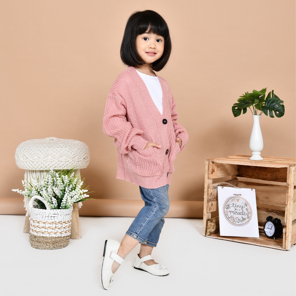 Cardigan Rajut LOCY Anak Kekinian/Rajut Cardigan anak perempuan/Deandra Bahan Rajut Halus dan Tebal