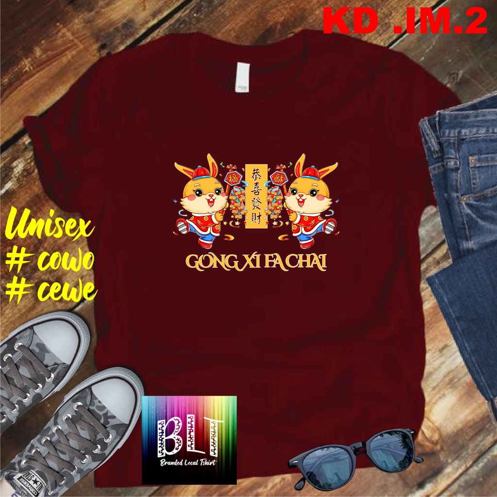 Imlek Unisex Koas Imlek 2023 KD IM.2  Baju Imlek Family Shio Kelinci Pakaian Imlek Dewasa Kaos Imlek Anak anak Baju gong xi fa cai Xin Nian Khuai Le kaos imlek terbaru 2023 kaos sin cia imlek 2023 kaos imlek kaos imlek pakaian imlek keluarga