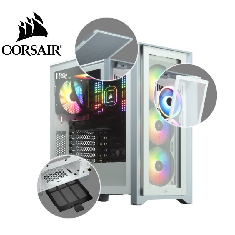 Corsair iCUE 4000X RGB Tempered Glass Mid Tower ATX Case White