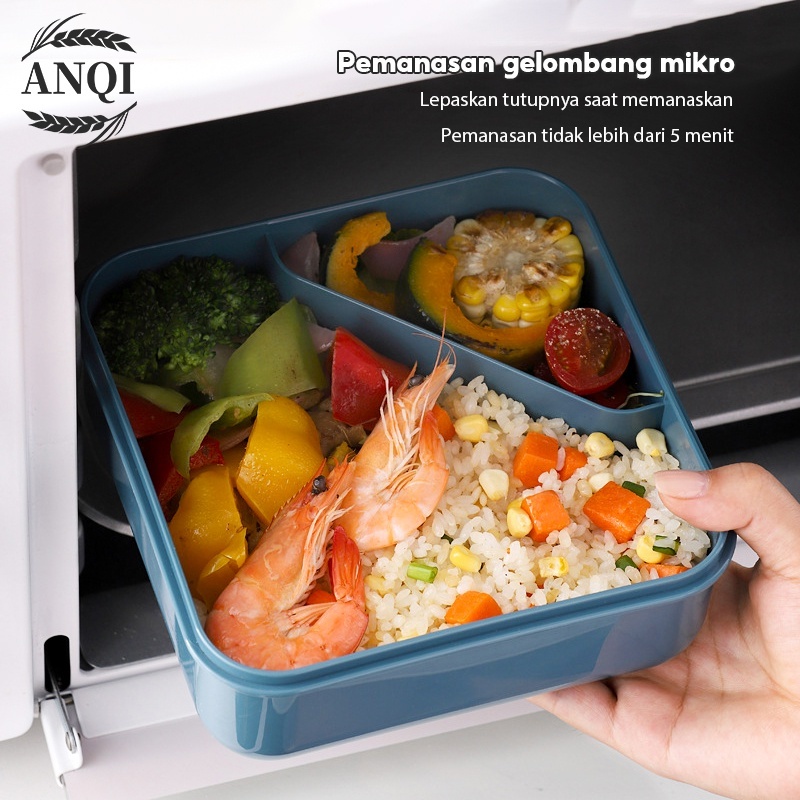 ANQI 1888 Lunch Box Kotak Makan Kotak Bekal Makan Siang Bahan Jerami + Sendok