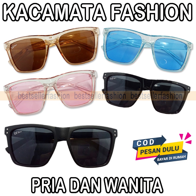 Kaca Mata Matahari Sunglasses Fashion Pria Wanita Kacamata Hitam Anti UV Frame Kotak Transparan Lensa Warna Warni  Murah COD