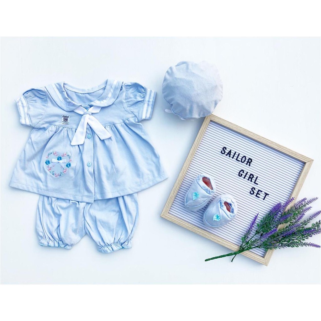 SAILOR GIRL / CHARLOTTE Baju Setelan Celana Bunga Topi Sepatu Pergi Lucu Fashion Anak Bayi Perempuan Terlaris