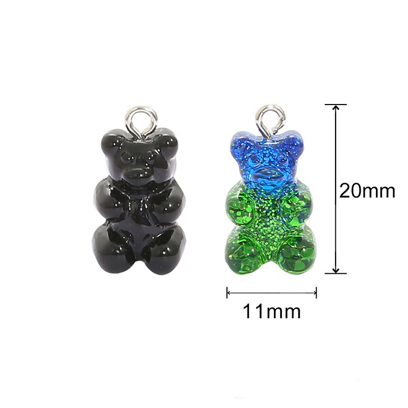 CHARMS 10pcs Liontin Kalung Bentuk Kartun Gummy Bear Bahan Resin Warna-Warni Ukuran 11x20mm Untuk Anak Perempuan