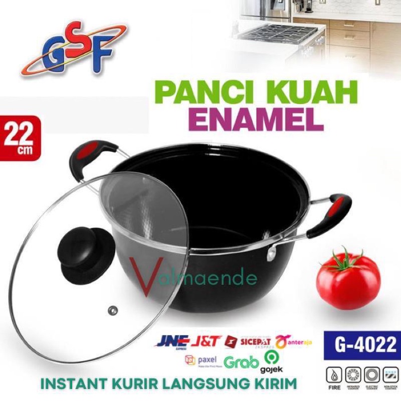 Panci Enamel Anti Lengket GSF 4022 Panci Serbaguna Free Packing Bubble Wrap Tutup Kaca Steamer Wajan Kukus Rebus