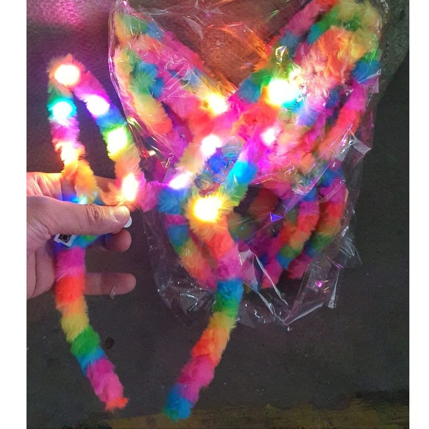 BANDO KELINCI BULU LED RAINBOW aksesoris kepala anak perempuan rambut bandana