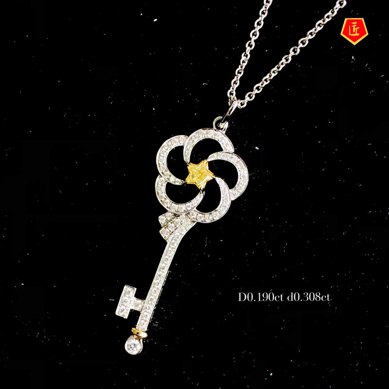 [Ready Stock]Yellow Diamond Key Pendant Necklace Valentine's Day Gift Special-Interest Design