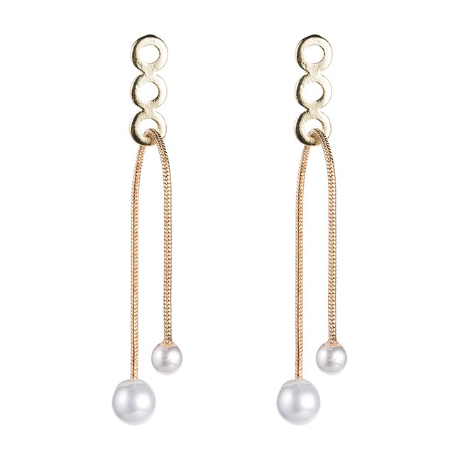 LRC Anting Tusuk Fashion Gold Alloy Rope Pearl Earrings F6335X