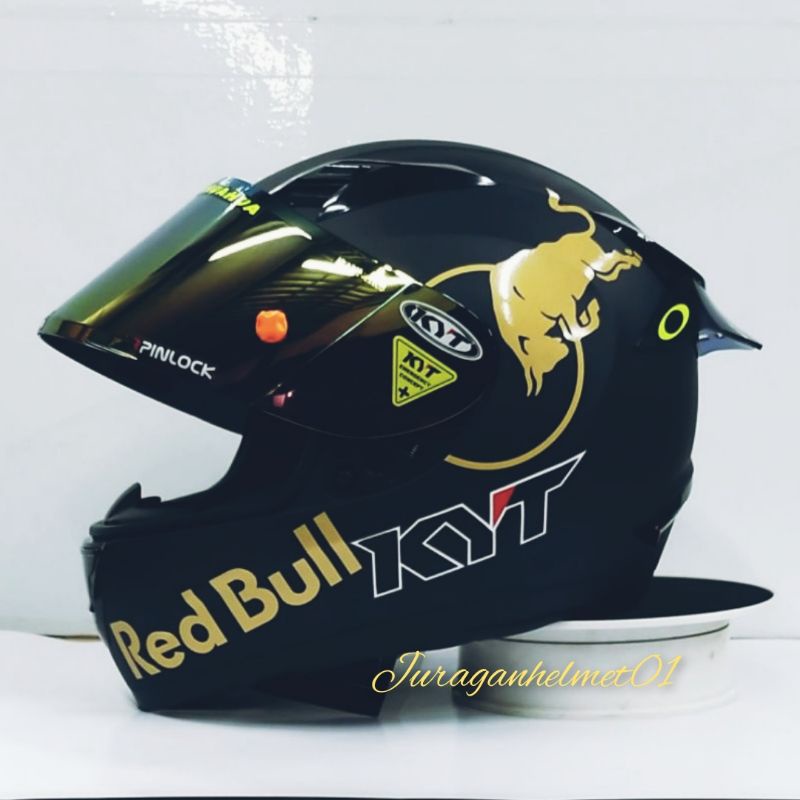 helm full face kyt r10 black doff paket ganteng red bull