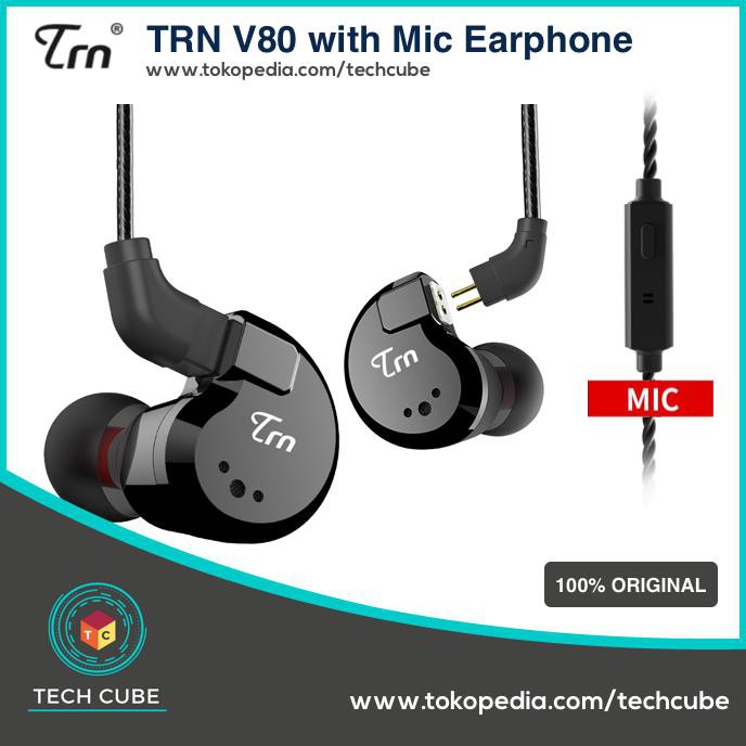 TRN V80 WITH MIC EARPHONE 2BA 2DD HYBRID HIFI SPORT ALT TRN V20 - HITAM