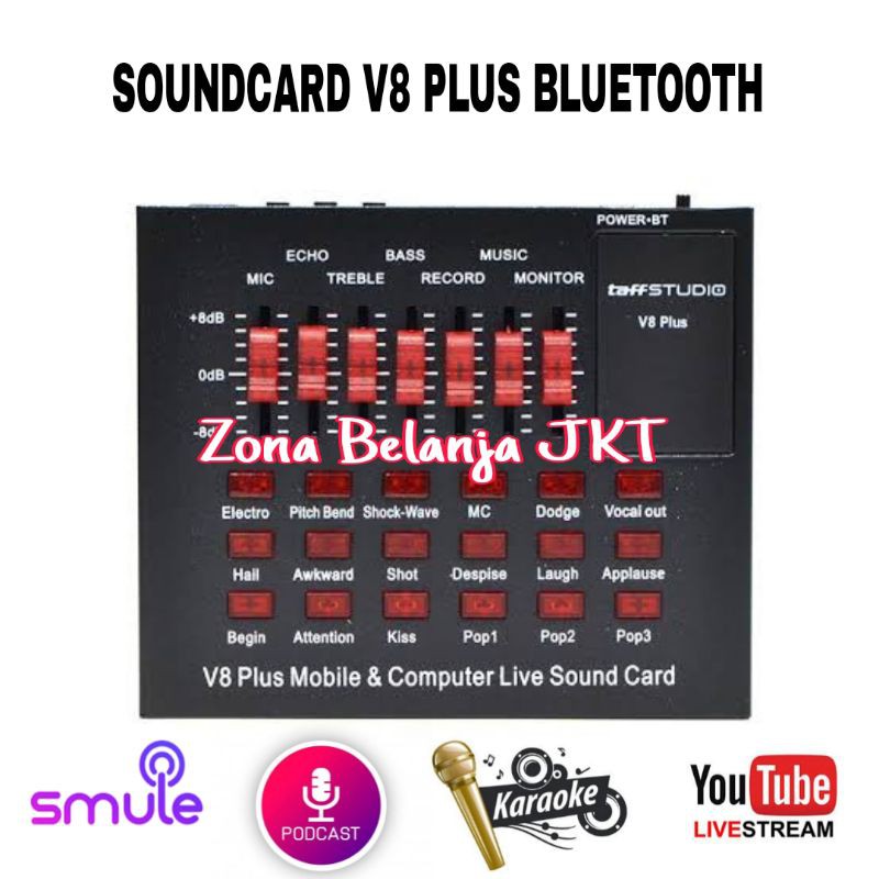 SOUNDCARD V8 PLUS MIXER SOUNDCARD AUDIO HP PC RECORDING PODCAST LIVE USB EXTERNAL WITH BLUETOOTH