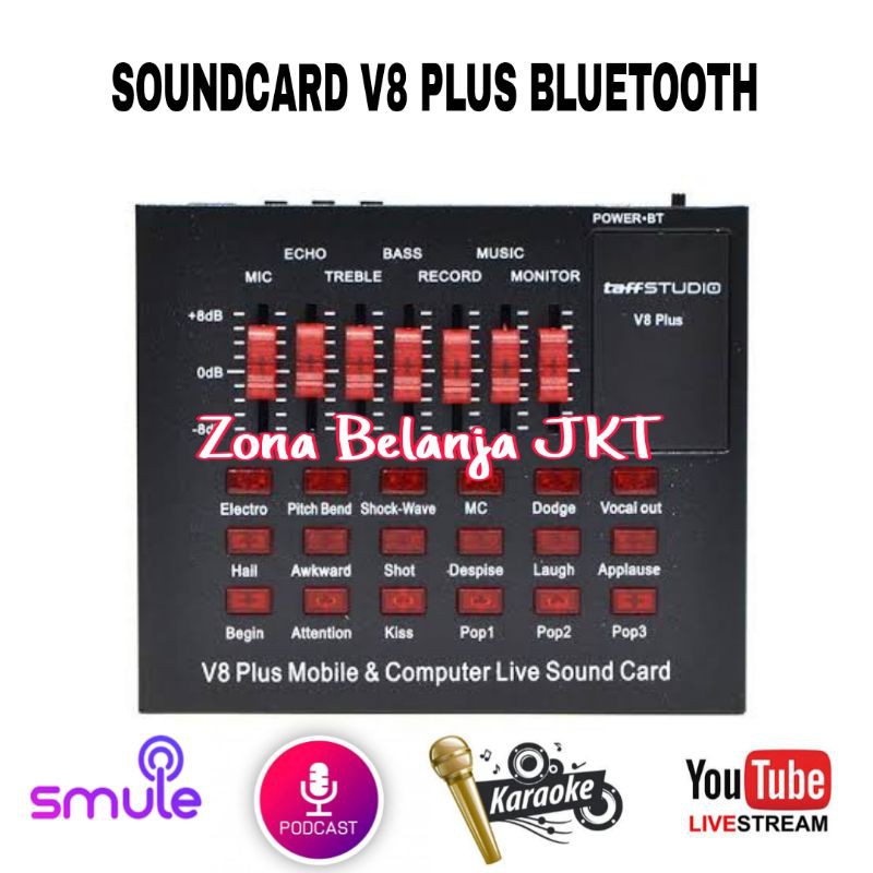 SOUNDCARD V8 PLUS MIXER SOUNDCARD AUDIO HP PC RECORDING PODCAST LIVE USB EXTERNAL WITH BLUETOOTH