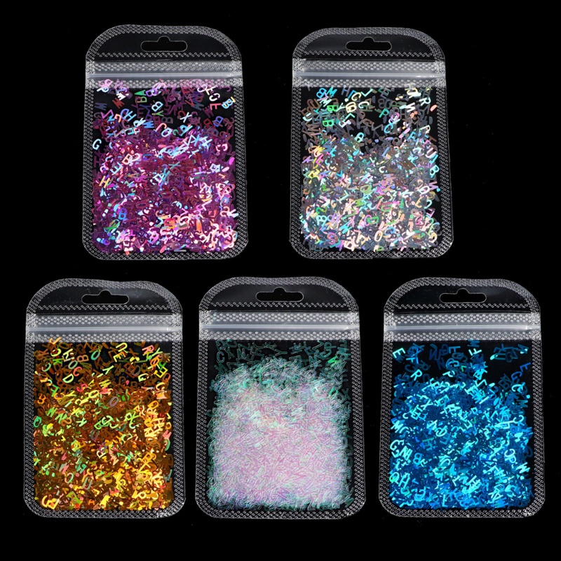 SIY  5 Colors Alphabet Holographic Letters Chunky Glitter Epoxy Resin Sequins 2g Per