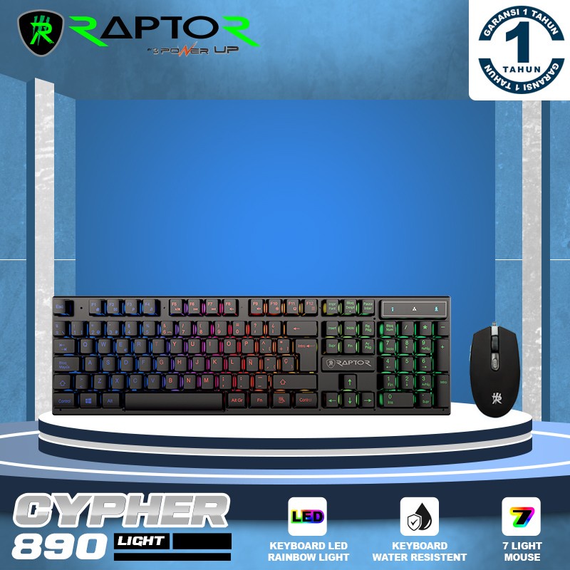 Keyboard Mouse Combo Gaming Wired RAINBOW RGB Light RAPTOR Cypher 890