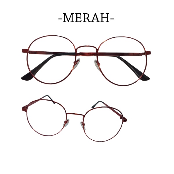Kacamata Bulat Oval Retro Model Korea Pria dan Wanita / Kaca Mata Classic Import Lensa Bening