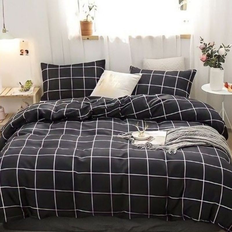Sprei Tumblr Aesthetic motif Grid with BedCover (Single Bed)